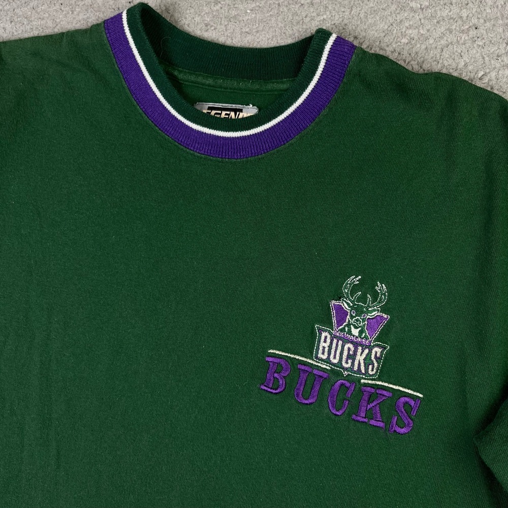Milwaukee Bucks Embroidered Vintage NBA Legends Athletic T-Shirt Men Large Green